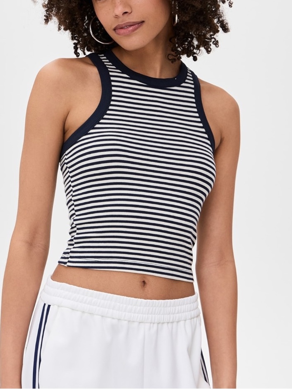 Splits59 Kiki Rib Crop Tank White Indigo Stripe Modal Blend Size Large Like New